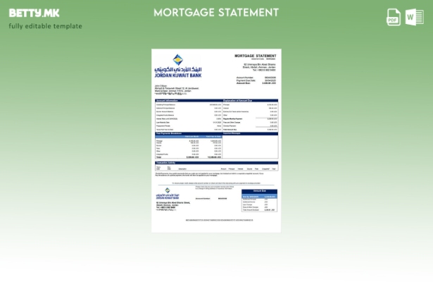 модерен стил Извод за хипотека на банката Јордан Кувајт Шаблон за Word и PDF